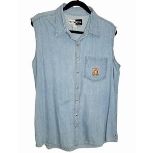 OD Sportswear Vintage Sleeveless Denim Button Up Shirt Crest Patch – Size 1X